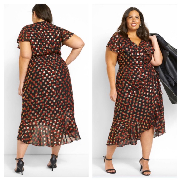 Lane Bryant Dresses & Skirts - Lane Bryant surplice fitted metallic dot midi dress size 22 NWT
